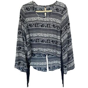 See you Monday LA Women’s Cropped Elephant‎ Fringe Long Sleeve Top  Sz L